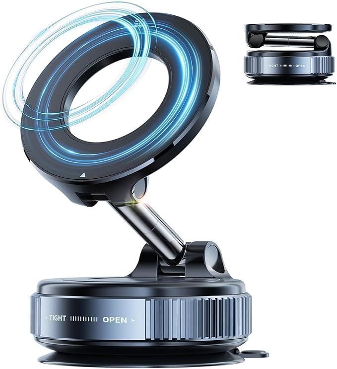 Premium Quality Magnetic Vacuum Phone Holder – 360° Foldable Holder for Car & Mirror.