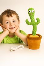 USB Rechargeable Dancing & Singing Cactus Toy – Interactive Talking Plush with LED Lights