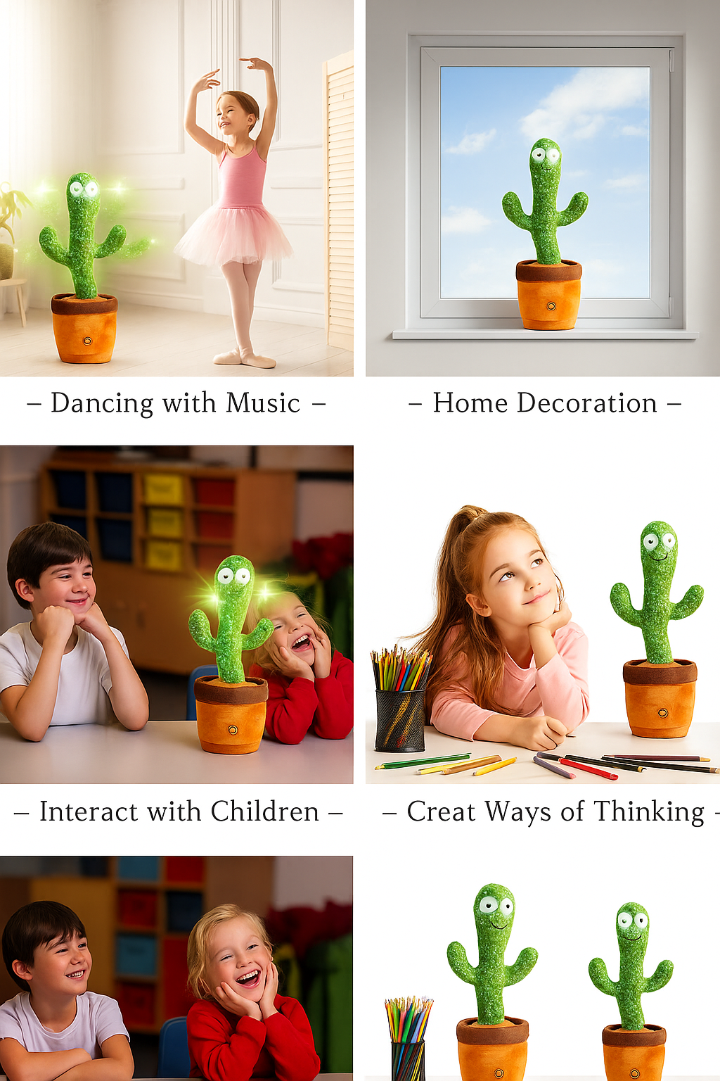 USB Rechargeable Dancing & Singing Cactus Toy – Interactive Talking Plush with LED Lights