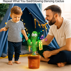 USB Rechargeable Dancing & Singing Cactus Toy – Interactive Talking Plush with LED Lights