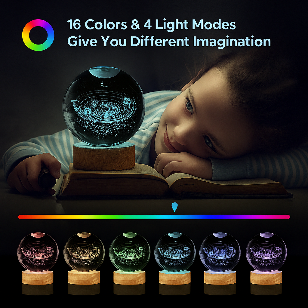 🌠 3D Milky Way Crystal Ball Lamp ✨ Starry Universe LED Light with Astronaut Touch.