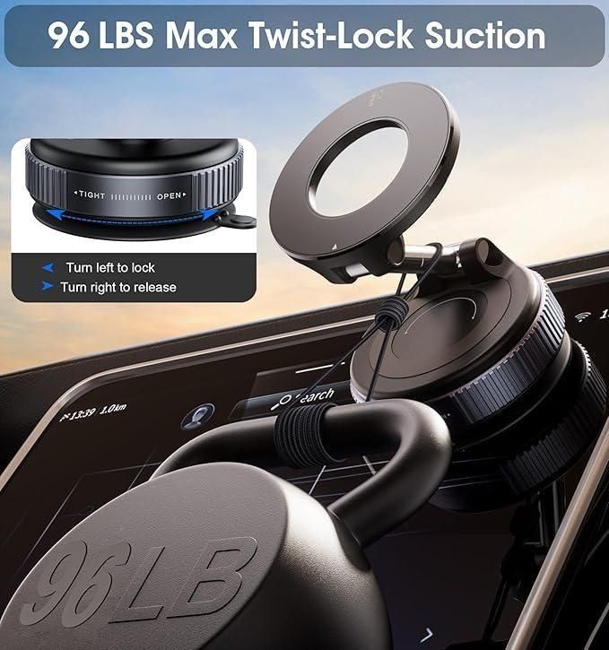 Premium Quality Magnetic Vacuum Phone Holder – 360° Foldable Holder for Car & Mirror.