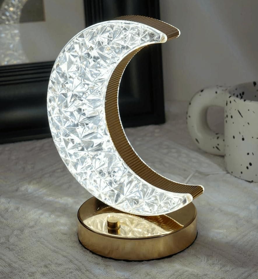 3D Moon Table Lamp. Rechargeable Moon Lamp with Dual Light Modes & Wooden Stand.