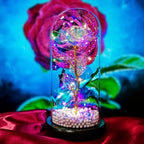 Crystal Rose with LED Fairy Lights – Elegant Glass Dome Night Lamp For Home Decoration.