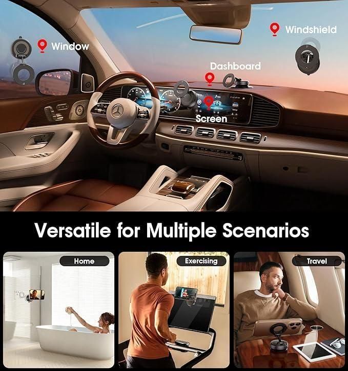 Premium Quality Magnetic Vacuum Phone Holder – 360° Foldable Holder for Car & Mirror.