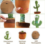USB Rechargeable Dancing & Singing Cactus Toy – Interactive Talking Plush with LED Lights