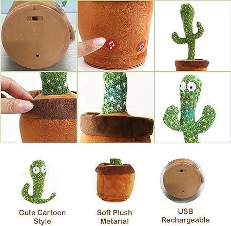 USB Rechargeable Dancing & Singing Cactus Toy – Interactive Talking Plush with LED Lights
